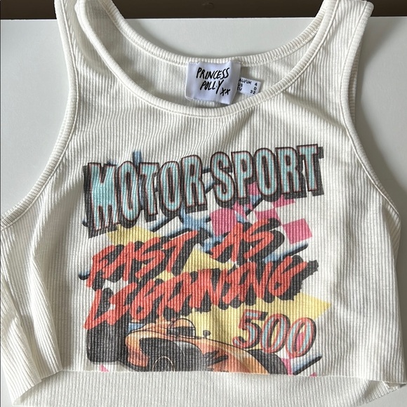 Princess Polly Ribbed Motorsport Tank Top White - Picture 1 of 7